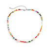 Lacteo Y2K Lovers Rainbow Colorful Beeds Choker Necklace 2021 Trendy Imitation Pearls Chain Jewelry Charm Necklace