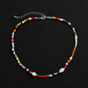 Lacteo Y2K Lovers Rainbow Colorful Beeds Choker Necklace 2021 Trendy Imitation Pearls Chain Jewelry Charm Necklace