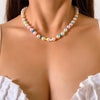 Lacteo Y2K Rainbow Color Acrylic Imitation Pearls Asymmetric Choker Necklace 2022 Trendy Clavicle Chain Necklace