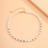 Lacteo Y2K Rainbow Color Acrylic Imitation Pearls Asymmetric Choker Necklace 2022 Trendy Clavicle Chain Necklace