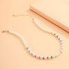 Lacteo Y2K Rainbow Color Acrylic Imitation Pearls Asymmetric Choker Necklace 2022 Trendy Clavicle Chain Necklace