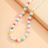 Lacteo Y2K Rainbow Color Acrylic Imitation Pearls Asymmetric Choker Necklace 2022 Trendy Clavicle Chain Necklace