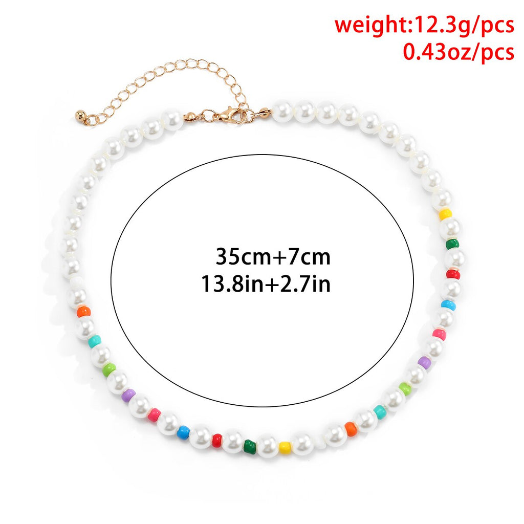 Lacteo Y2K Rainbow Color Acrylic Imitation Pearls Asymmetric Choker Necklace 2022 Trendy Clavicle Chain Necklace