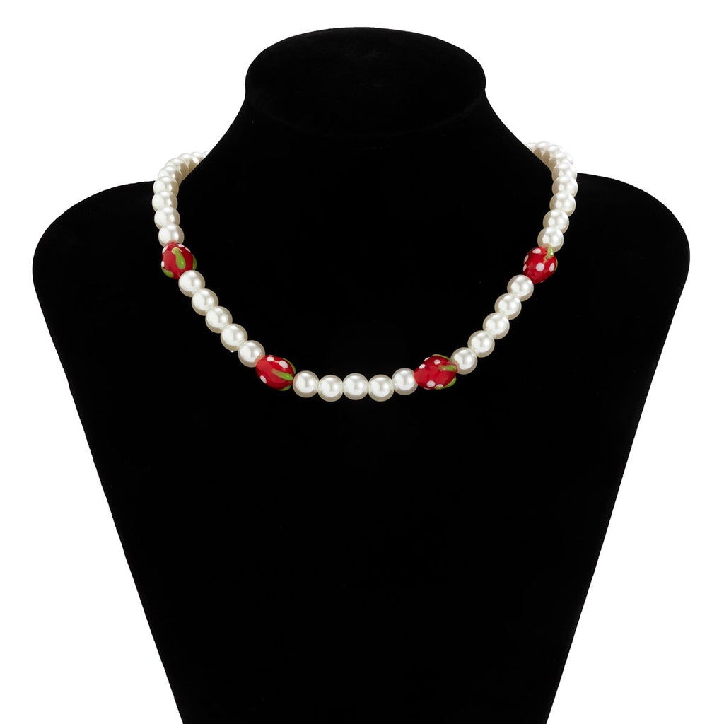 Lacteo Y2K Resin Fruit Asymmetric Imitation Pearls Choker Necklace 2021 Rainbow Colorful Chain Jewelry Charm Necklace