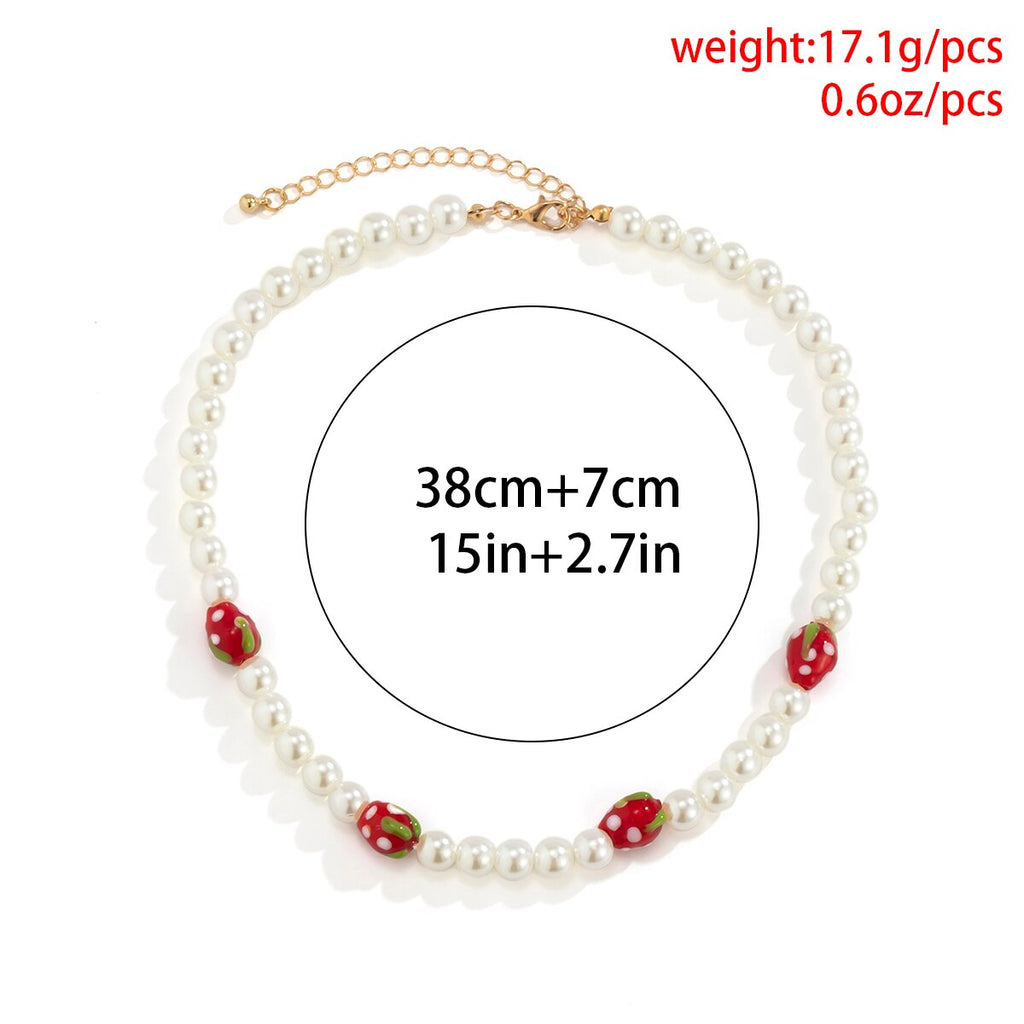 Lacteo Y2K Resin Fruit Asymmetric Imitation Pearls Choker Necklace 2021 Rainbow Colorful Chain Jewelry Charm Necklace