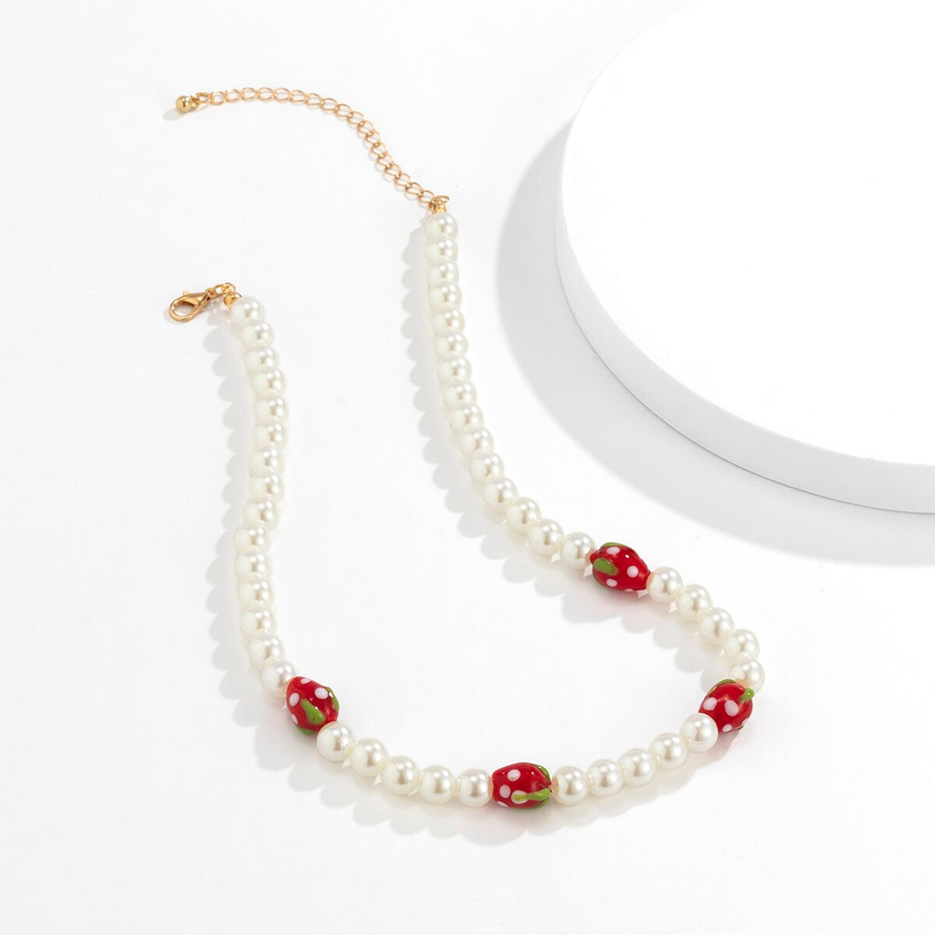 Lacteo Y2K Resin Fruit Asymmetric Imitation Pearls Choker Necklace 2021 Rainbow Colorful Chain Jewelry Charm Necklace