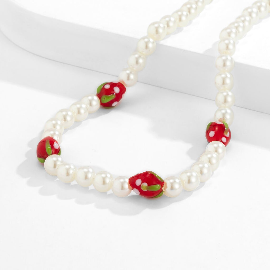 Lacteo Y2K Resin Fruit Asymmetric Imitation Pearls Choker Necklace 2021 Rainbow Colorful Chain Jewelry Charm Necklace