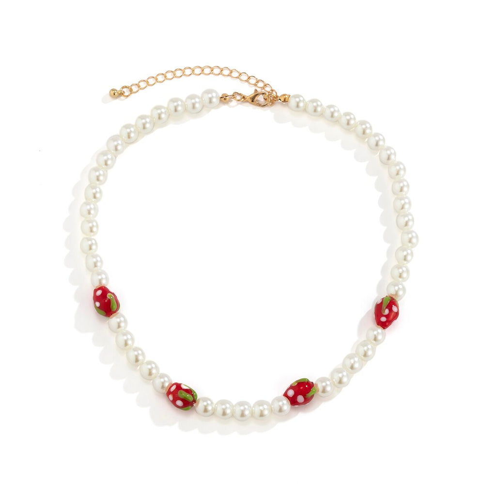 Lacteo Y2K Resin Fruit Asymmetric Imitation Pearls Choker Necklace 2021 Rainbow Colorful Chain Jewelry Charm Necklace