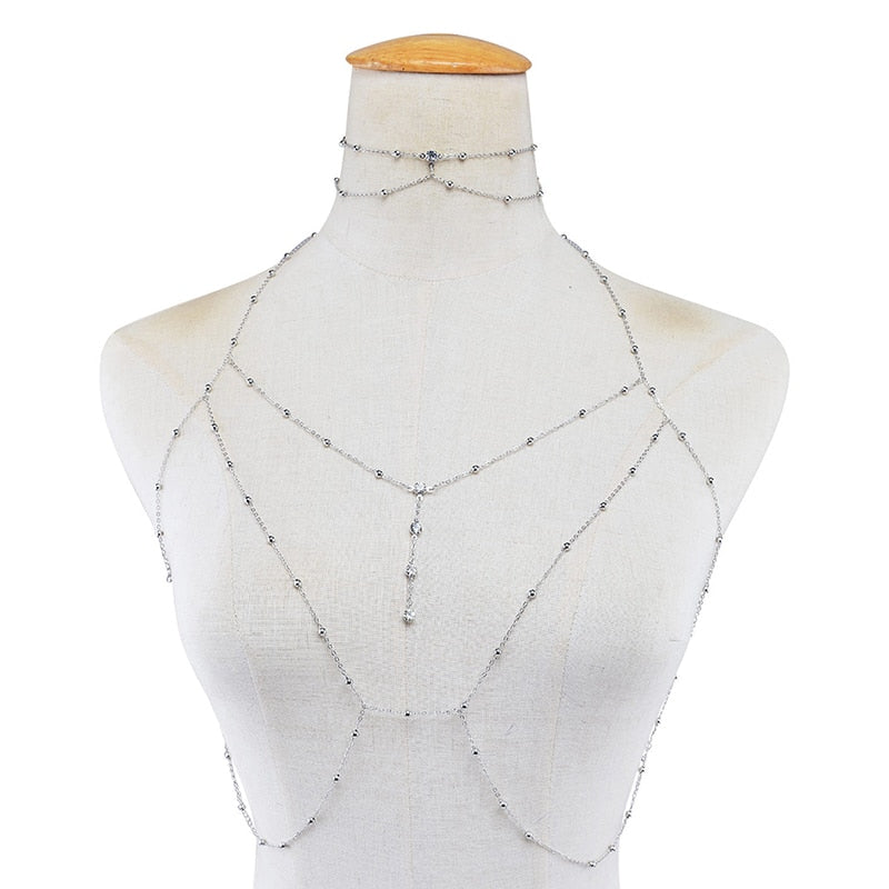 Chest Chain Ladies Chest Chains Shiny Crystal Rhinestone Mesh Body Bra Sexy Charm