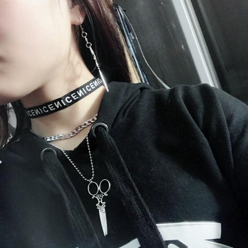 Ladies Large Scissors Pendant Necklace, Gothic Steampunk Accessories, Long Necklace Victoria Vintage Pendant Jewelry