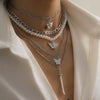 Ladies Multi-layer Chain Item Imitation Pearl Butterfly Pendant Necklace Multi-layer Gold Chain Party Jewelry 2021 New