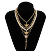 Ladies Multi-layer Chain Item Imitation Pearl Butterfly Pendant Necklace Multi-layer Gold Chain Party Jewelry 2021 New