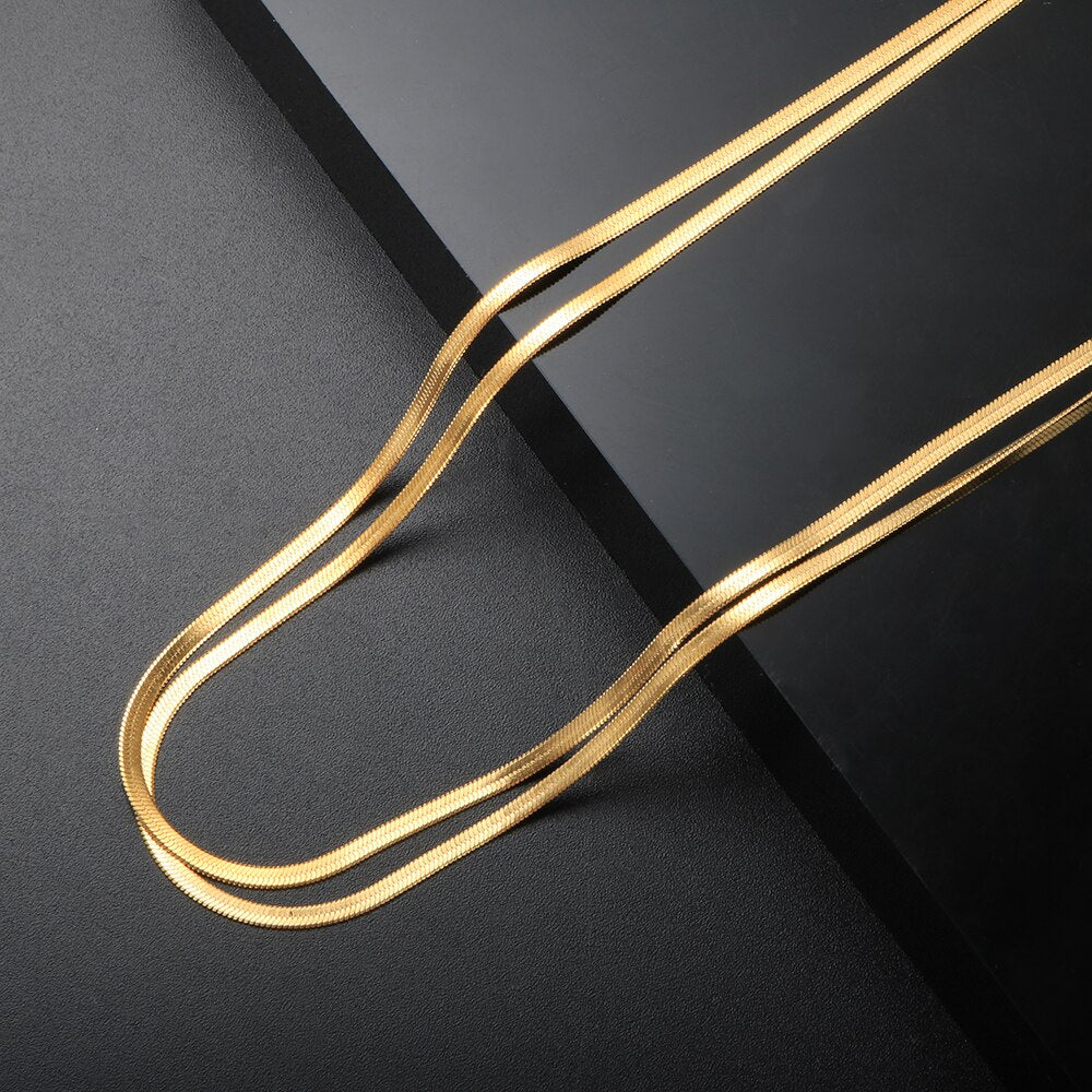 Ladies Necklace Double Layer Flat Snake Bone Necklace High-grade Simple Titanium Steel Gold Kpop Plated Small Clavicle Chain
