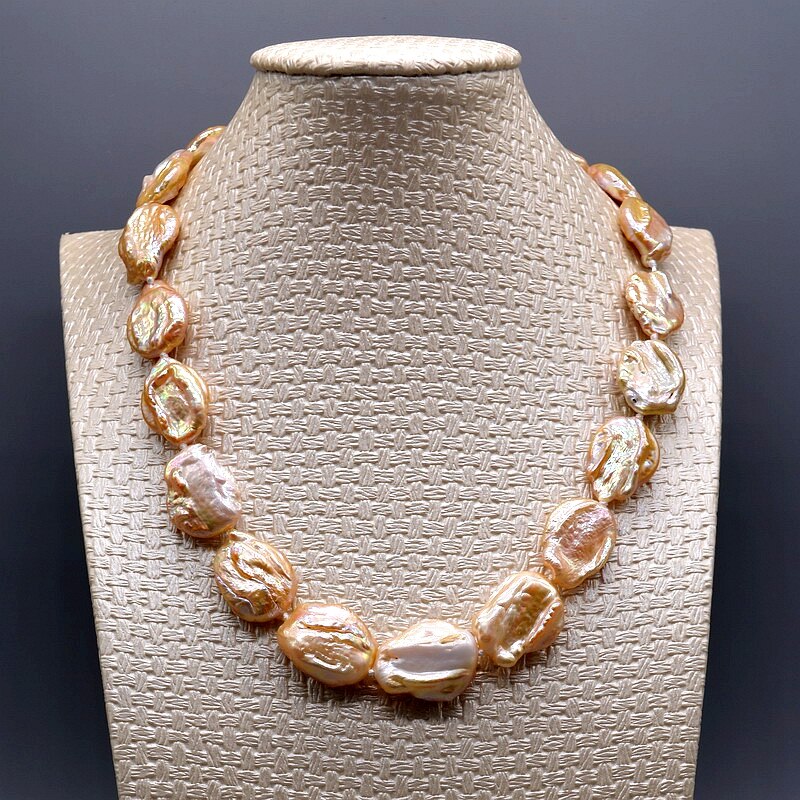 Ladies necklace, pink, coin-shaped pearls, exaggerated ladies beaded necklace, baroque