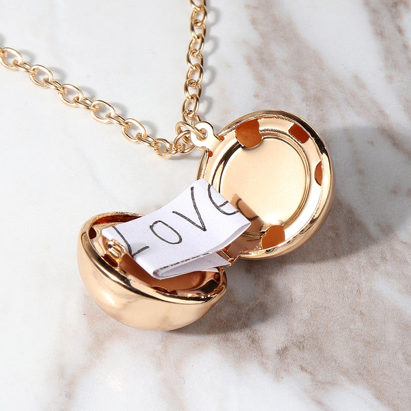 Lady Secret Message Ball Locket  Gold ColorPendant Necklace Jewelry Charm Vintage Make A Love Confession Necklace Birthday Gift