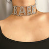 Lady Sexy Exaggerated Shiny Rhinestone Letter Choker Necklace for Women Punk Wide Neck Chocker Collar Jewelry Necklaces
