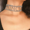 Lady Sexy Exaggerated Shiny Rhinestone Letter Choker Necklace for Women Punk Wide Neck Chocker Collar Jewelry Necklaces