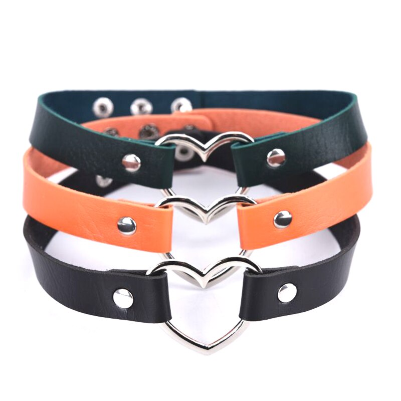 Lady Stylish Lovely Heart Decoration Collar Necklace Vacation Jewelry Black Red Orange White PU Leather Chokers Necklace Fashion