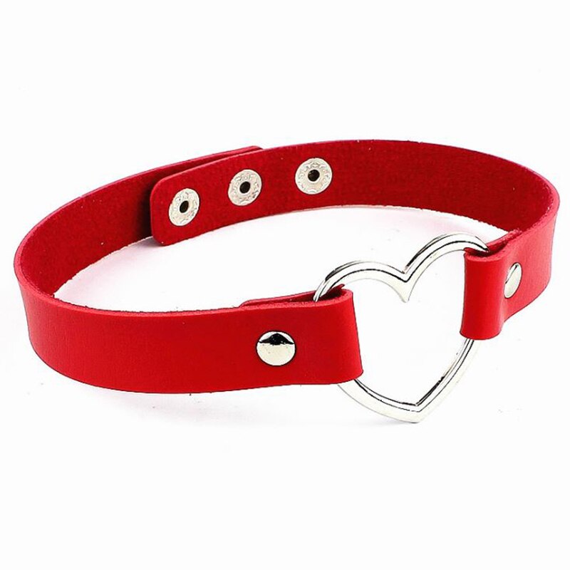 Lady Stylish Lovely Heart Decoration Collar Necklace Vacation Jewelry Black Red Orange White PU Leather Chokers Necklace Fashion