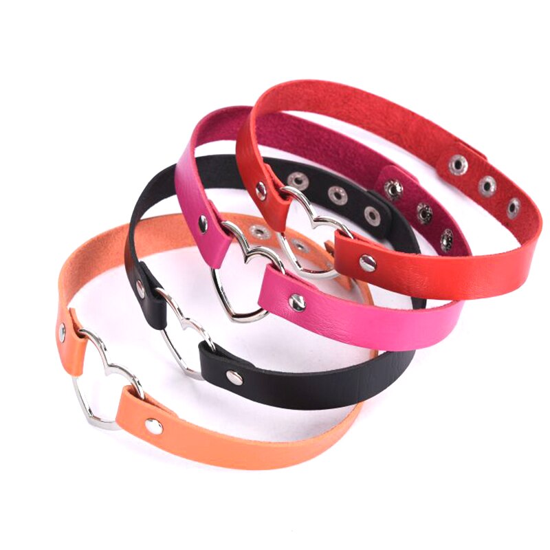 Lady Stylish Lovely Heart Decoration Collar Necklace Vacation Jewelry Black Red Orange White PU Leather Chokers Necklace Fashion