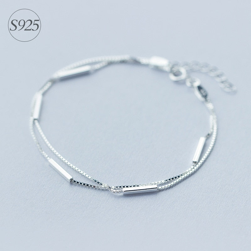 Lady's Minimalist REAL. 925 Sterling Silver Multi-Rows Double layers Geometric Sticks Bar Chain Bracelet Slim Jewelry GTLS316