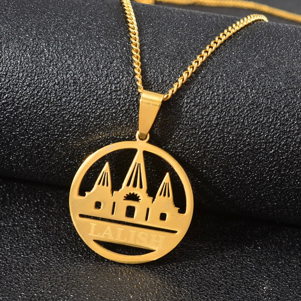 Lalish Pendant Chain Necklaces Gold Color/Silver Color Stainless Steel Yezidi Faith Pilgrimage Jewelry for Women Girls