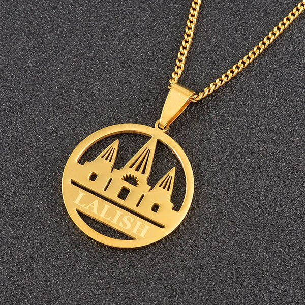 Lalish Pendant Chain Necklaces Gold Color/Silver Color Stainless Steel Yezidi Faith Pilgrimage Jewelry for Women Girls