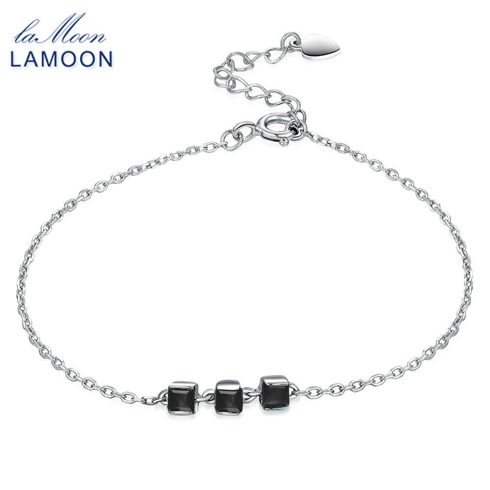 100% Natural Square Black Chalcedony 925 Sterling Silver Bangles Charm Bracelet Fine Jewelry White Gold Plated LMHI016