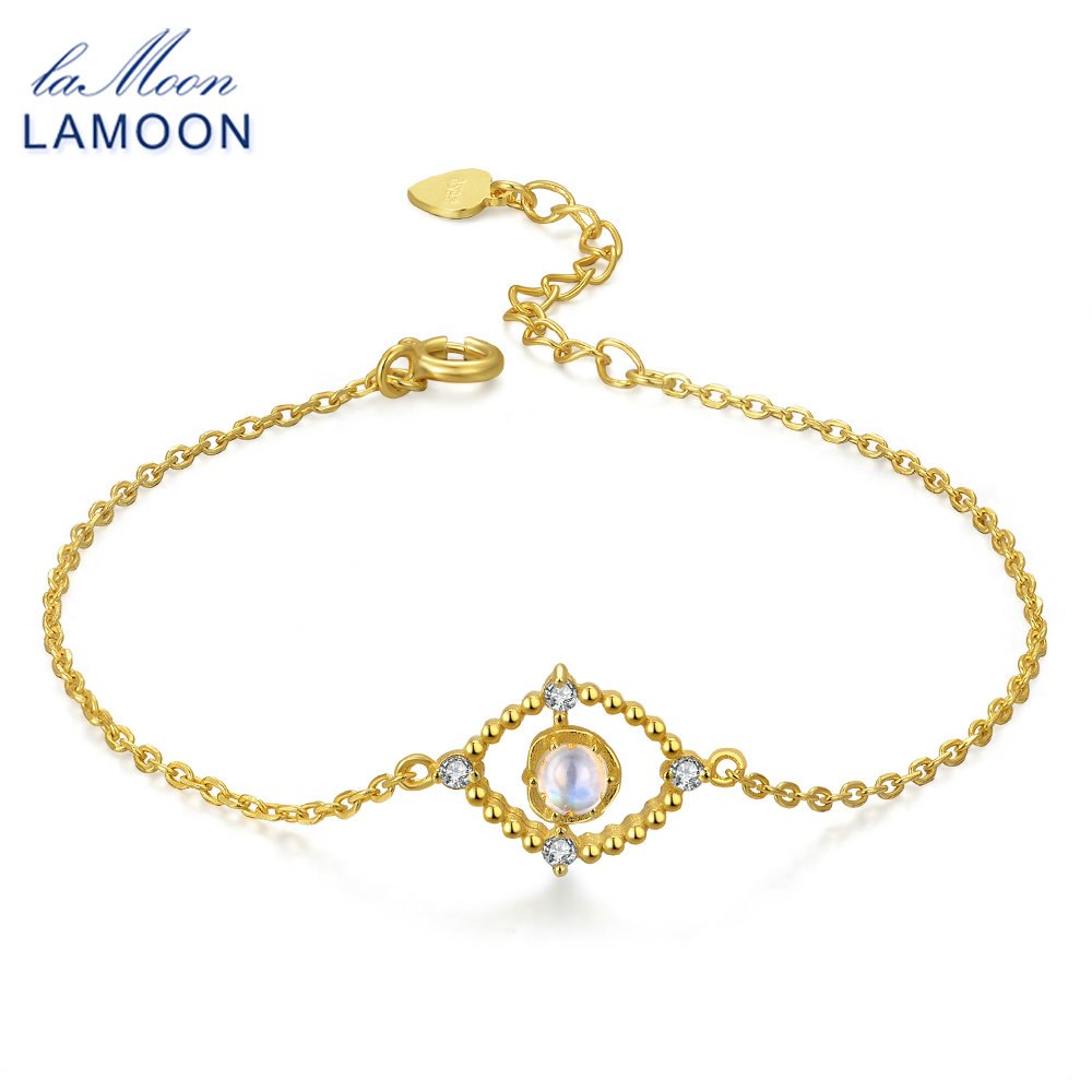 4mm Natural Ligth Blue Moonstone 925 Sterling Silver Jewelry Chain Charm Bracelet S925 Fine Jewelry For Women LMHI031