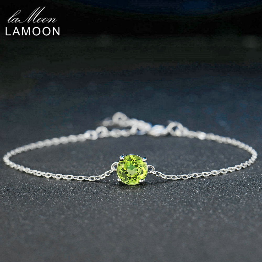 7mm Natural Round Cut Peridot 925 Sterling Silver Jewelry Chain Charm Bracelet S925 LMHI039