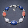 Lapis Lazuli,Pearl and Red Coral 925 Sterling Silver Bracelet 7 1/2-8 1/2 Y2888