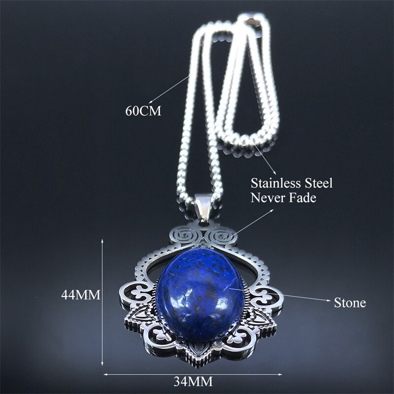 Lapis Lazuli Stainless Steel Natural Stone Bohemia Necklace Silver Color Charm Necklace Jewelry collar acero inoxidable N3695S02