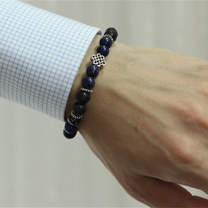Lapis lazuli Natural Stone Stretch Bracelet with Sterling Silver Beads Wrist Bracelets for Men Pulseira Masculina Man Bracelets