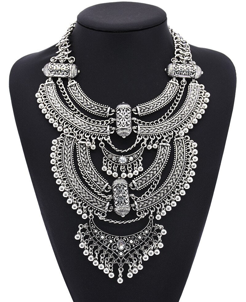 Large Collar Big Choker Necklace Woman Bohemian Ethnic Statement Gypsy Maxi Pendants Necklace Indian Power Necklace For Women