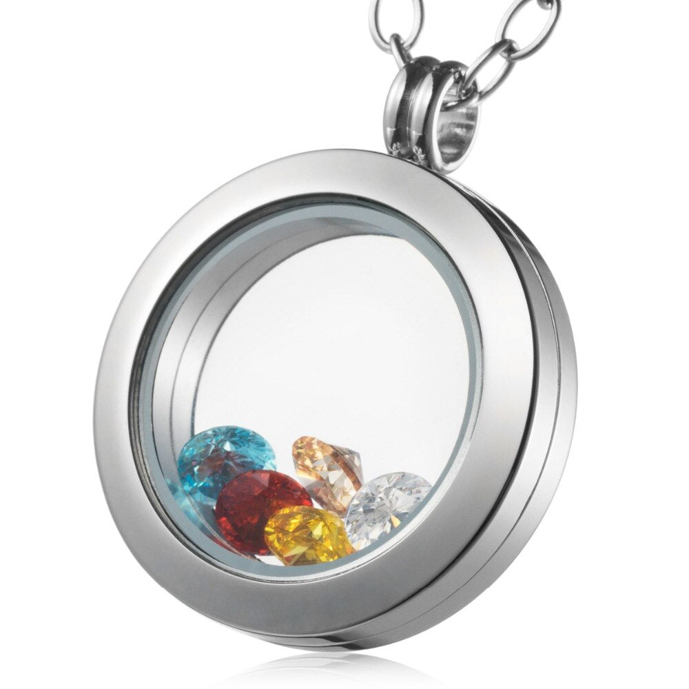 Las mujeres Simple collares promocionales de alta calidad 25 flotante medallón collar 316L de acero inoxidable memoria medallón collar