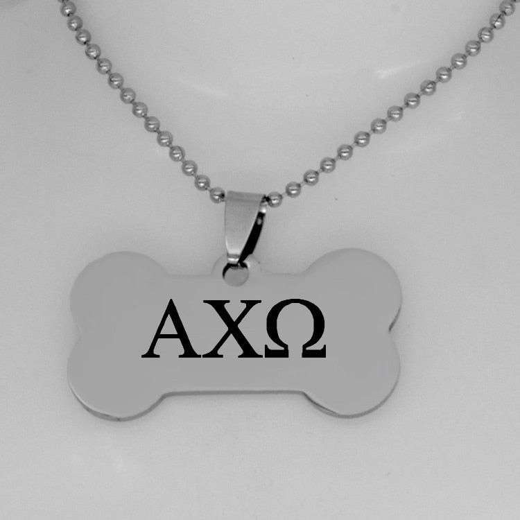 Latest Unisex Stainless Steel Jewelry Greek Letter Alpha Chi Omegas Bone Necklace  Gift For Friend YP4228