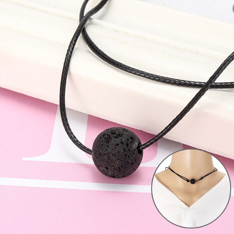 Lava Rock Stone Choker Vintage Essential Oil Diffuser Pendant Necklace Punk Unisex Leather Rope Chain Lava Jewelry Gift