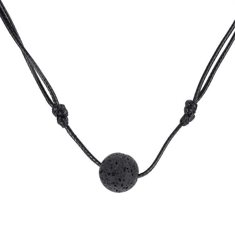 Lava Rock Stone Choker Vintage Essential Oil Diffuser Pendant Necklace Punk Unisex Leather Rope Chain Lava Jewelry Gift