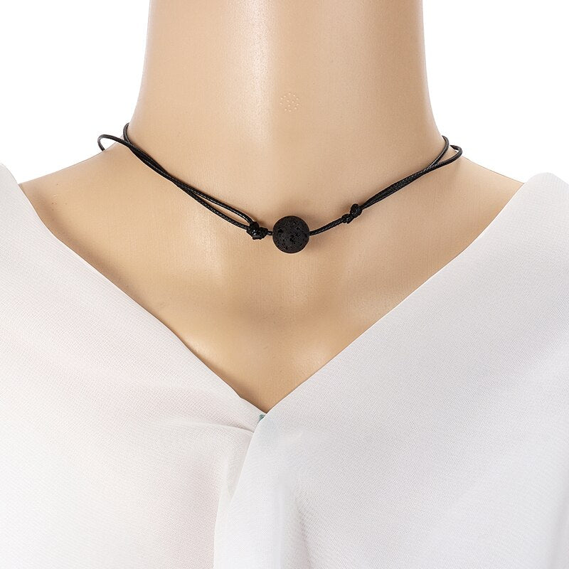 Lava Rock Stone Choker Vintage Essential Oil Diffuser Pendant Necklace Punk Unisex Leather Rope Chain Lava Jewelry Gift