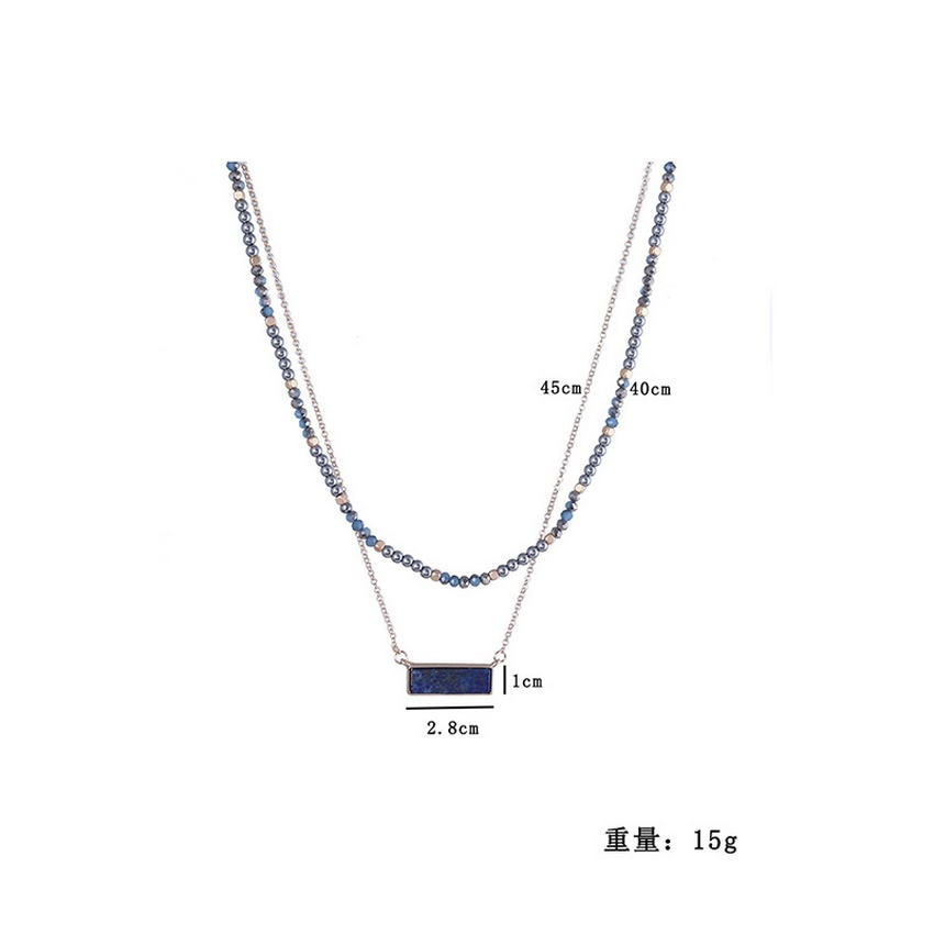 Layered Horizon Lapis Lazuli Stone Bar Pendant Necklace 2022 Gold Color Cube Beads Pearl Glass Beaded Chain Necklace