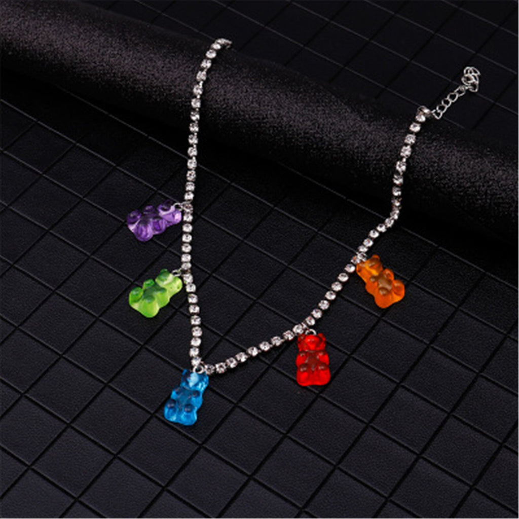 Layered Punk Resin Gummy Cartoon Bear Link Chain Pendant Choker Necklace Colorful Rock Animal Necklace for Women Girl Jewelry
