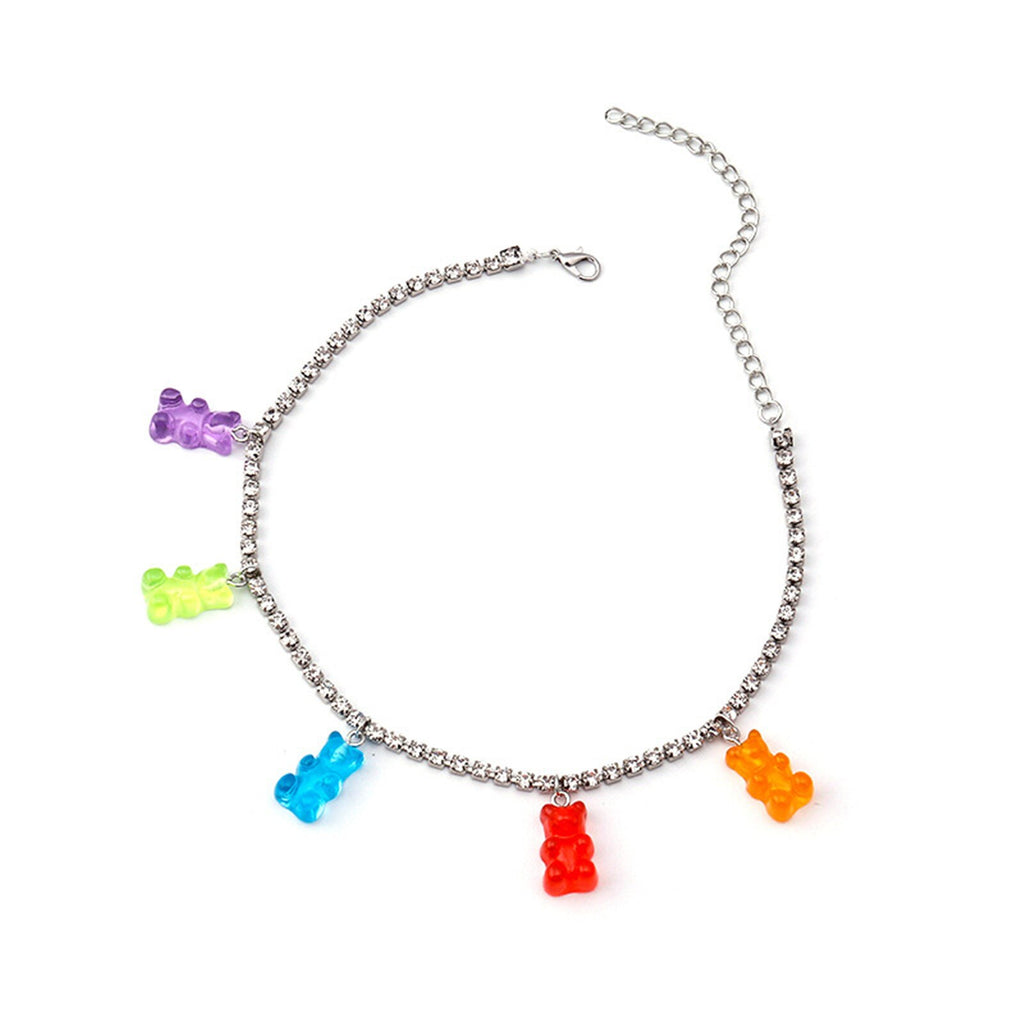 Layered Punk Resin Gummy Cartoon Bear Link Chain Pendant Choker Necklace Colorful Rock Animal Necklace for Women Girl Jewelry