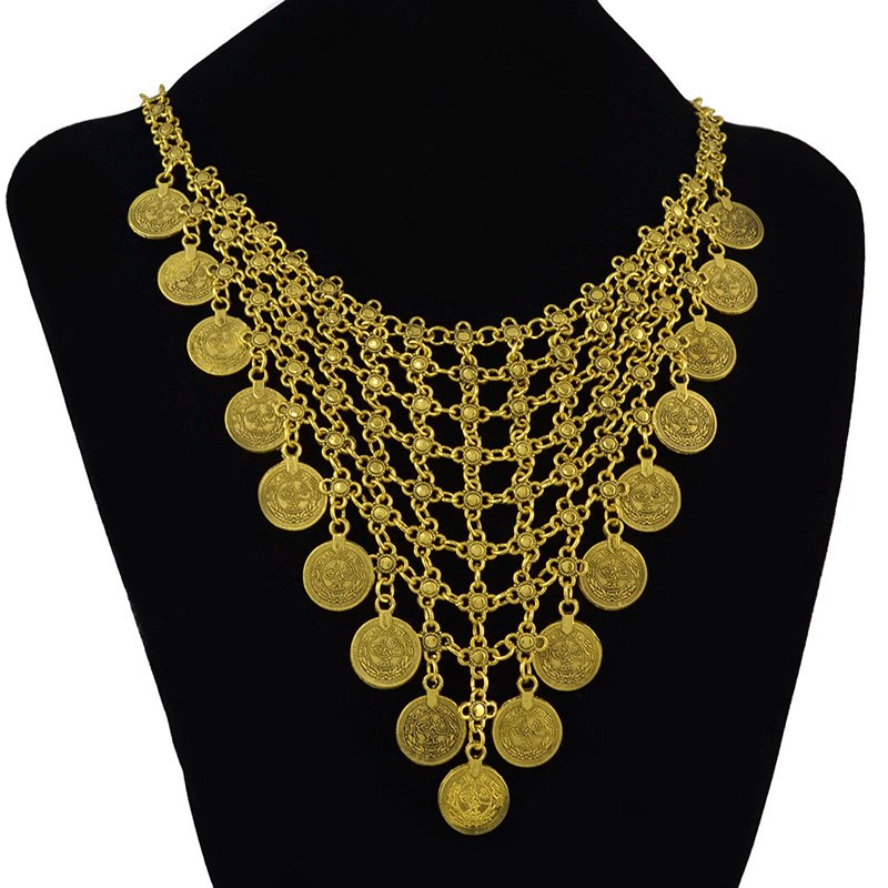 Layered bohemian tassel drop coin vintage maxi collar necklace choker chain bib statement necklaces & Pendants J40