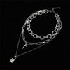 Layered grunge aesthetic jewelry vintage  punk chain necklace for women men lock cross pendant  choker  chains goth accessory