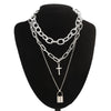Layered grunge aesthetic jewelry vintage  punk chain necklace for women men lock cross pendant  choker  chains goth accessory