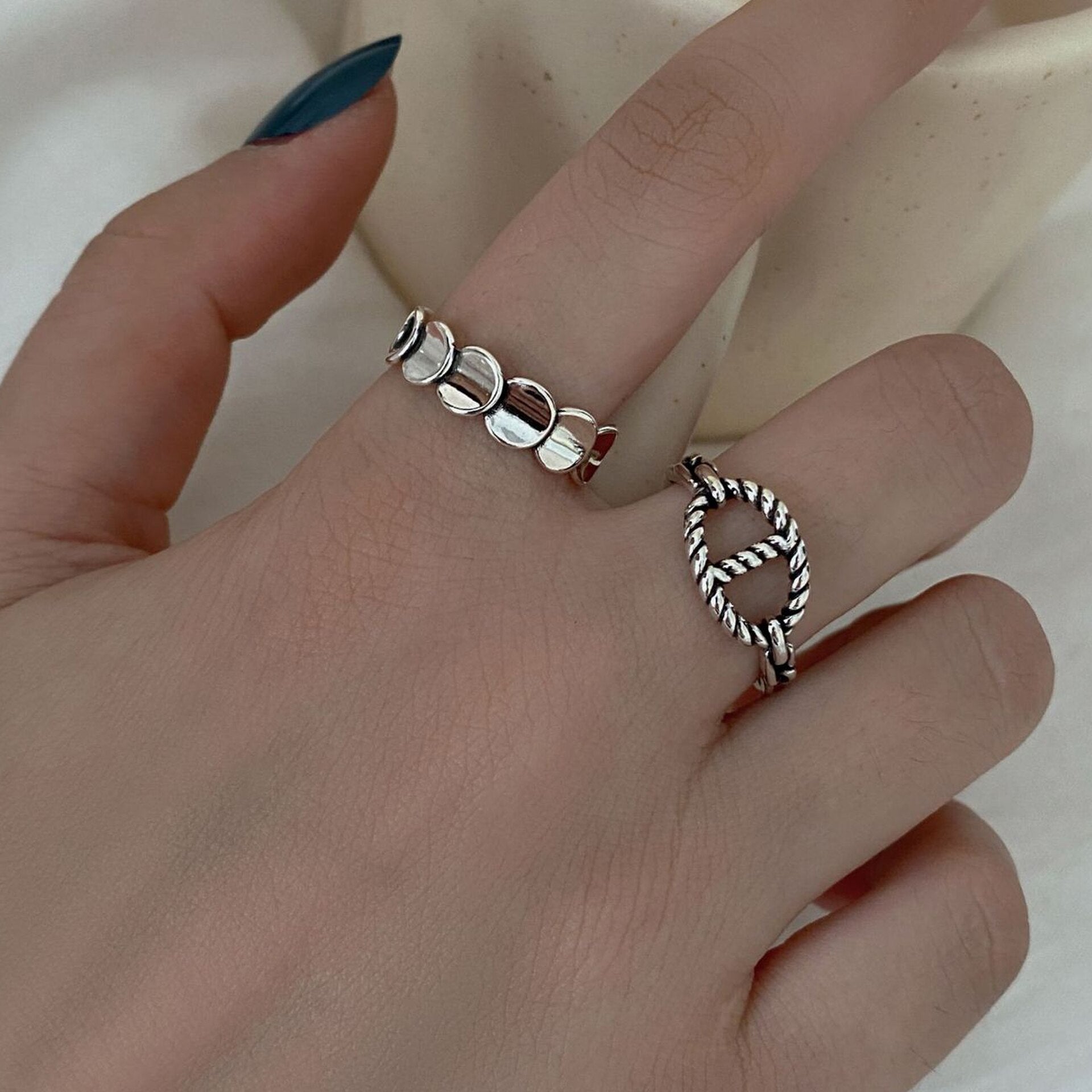 Leaf Geometry Silver Vintage Rings For Teens   Quality Jewelry Gift Female Punk Accessories GaaBou Jewellery