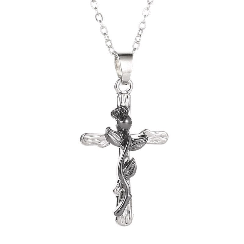 Leaf Jesus Cross Rose Necklace naszyjnik for Women Bijoux Femme kpop цепь на шею Classic Vintage чокер jewellery