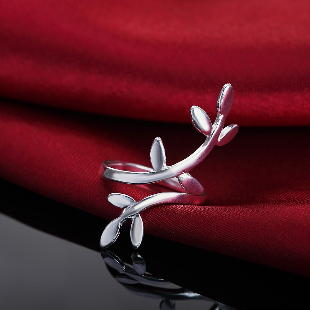 Leaf Open Adjustable Rings For Women 925 Stamp Silver Color  Wedding Ring Jewelry 2022 Trend GaaBou Jewellery
