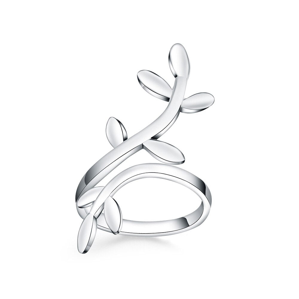 Leaf Open Adjustable Rings For Women 925 Stamp Silver Color  Wedding Ring Jewelry 2022 Trend GaaBou Jewellery