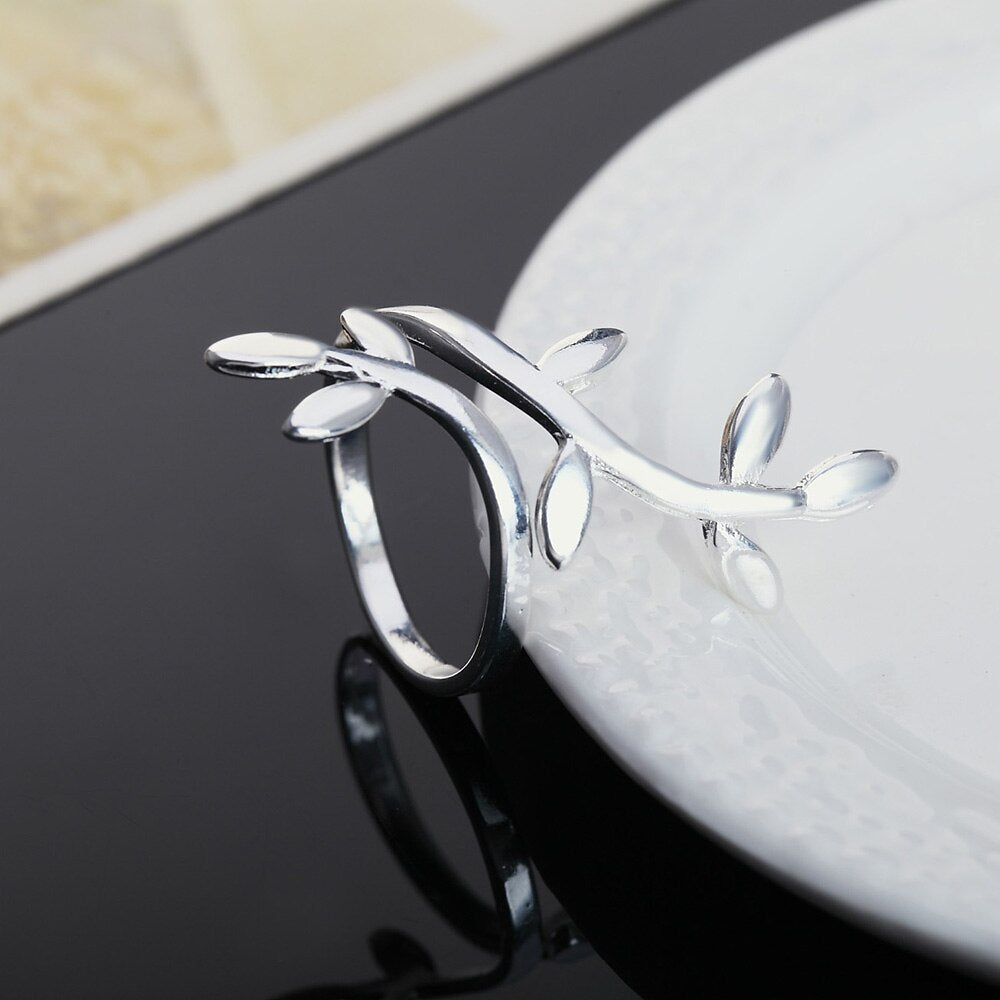Leaf Open Adjustable Rings For Women 925 Stamp Silver Color  Wedding Ring Jewelry 2022 Trend GaaBou Jewellery